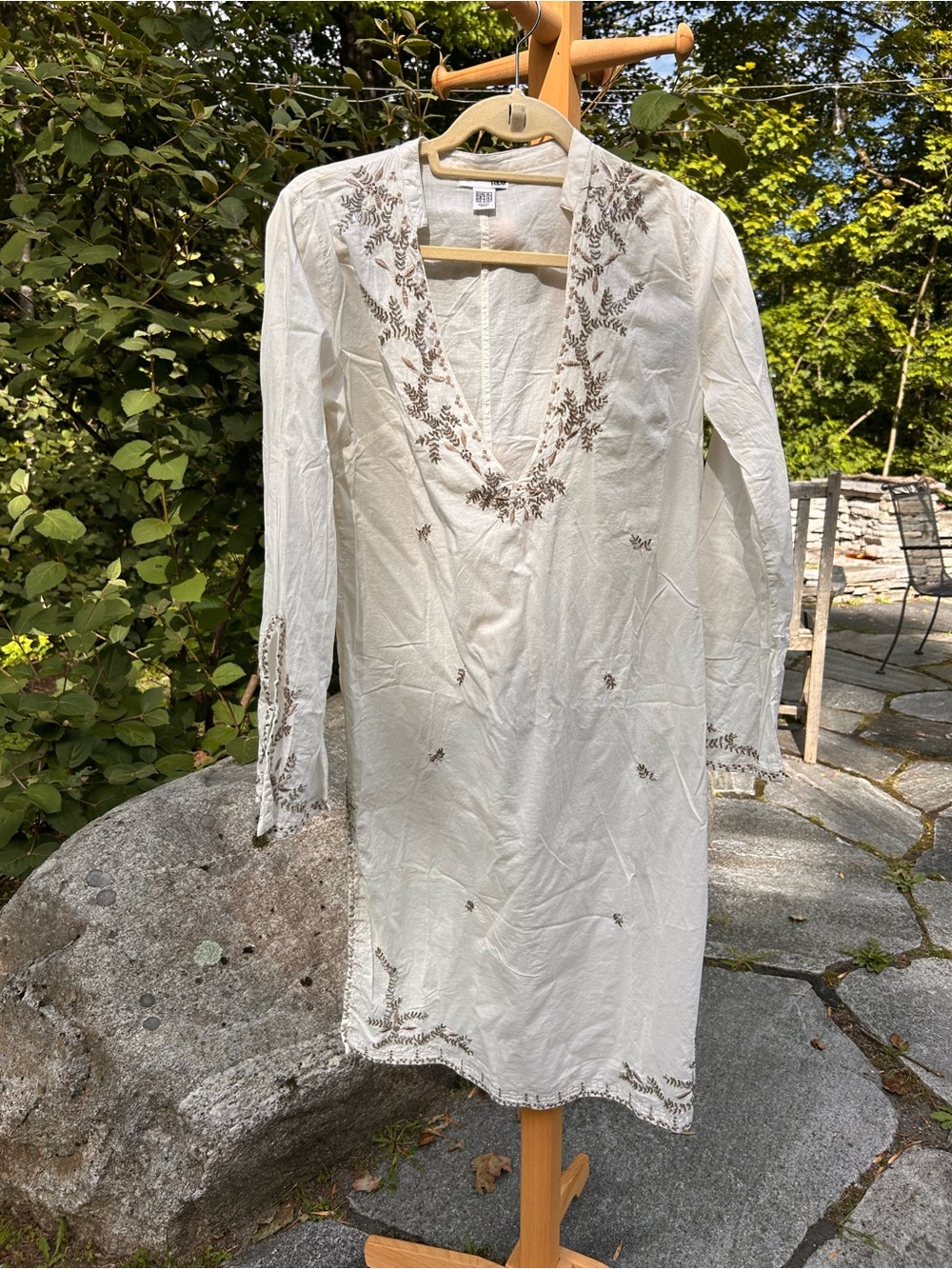H&M Cream Embroidered V-Neck Midi Dress